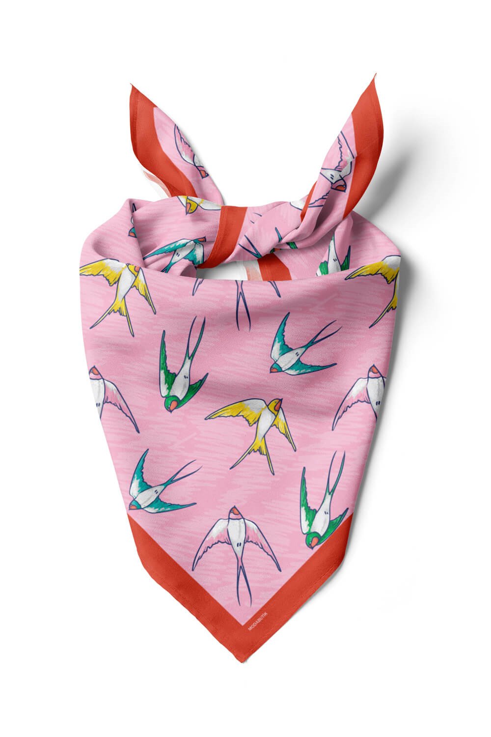 B45 Kadın Kuş Desenli Bandana 50x50 Pembe DG0410-22