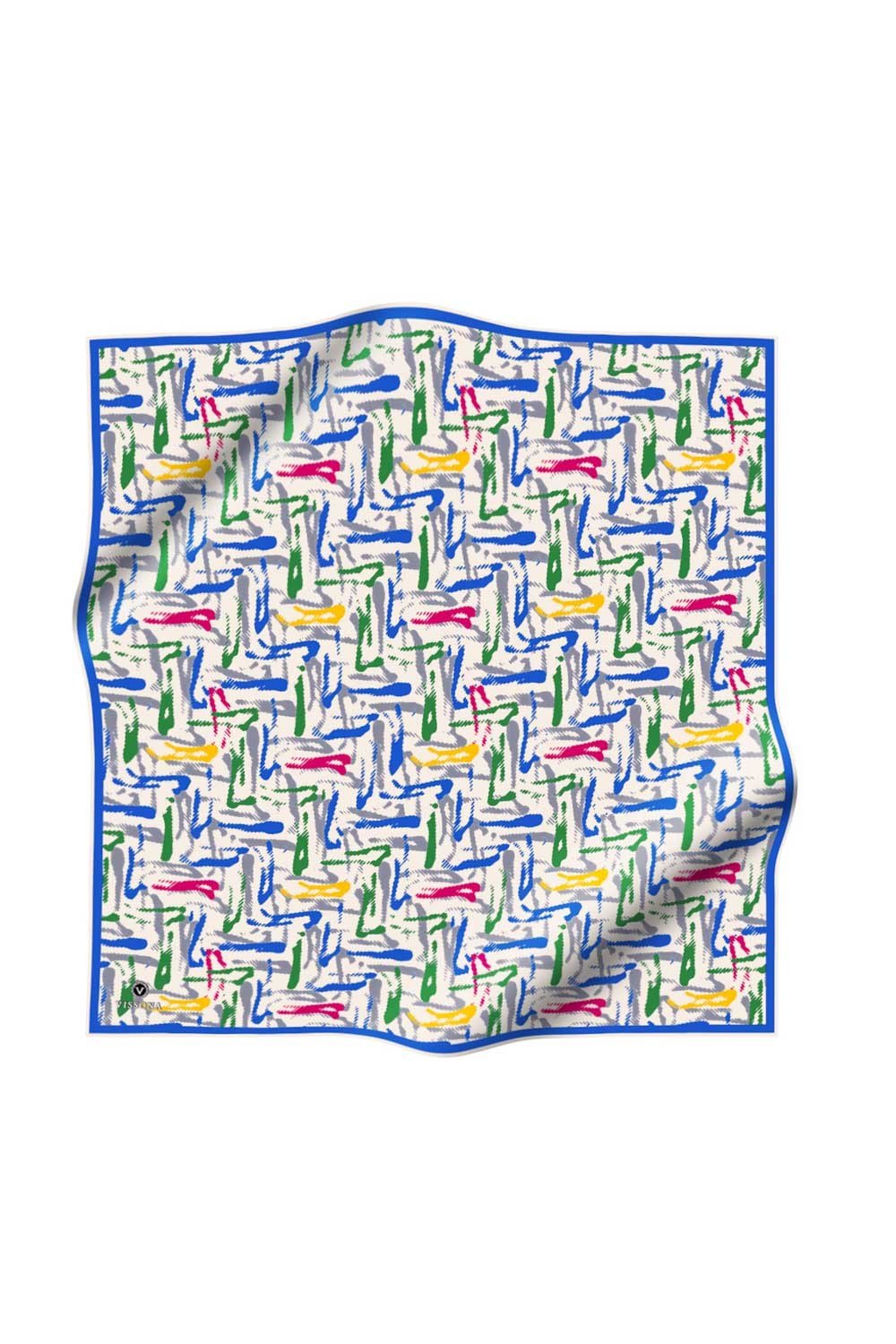 %100 Twill İpek Geometrik Desenli Saks - Zümrüt Yeşili Renkli 90x90 Eşarp Dikim Şekli : El Dikişi
