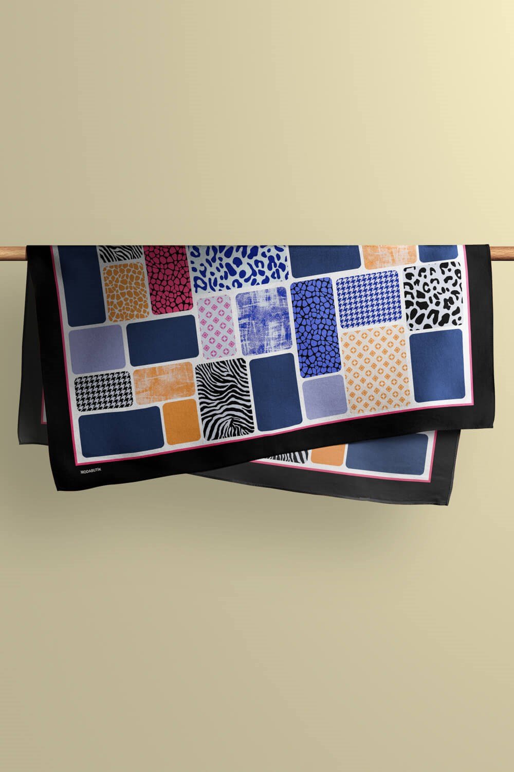 Violla D110 Kadın Dikdörtgen Desenli Bandana 50x50 Mavi DG0497-22