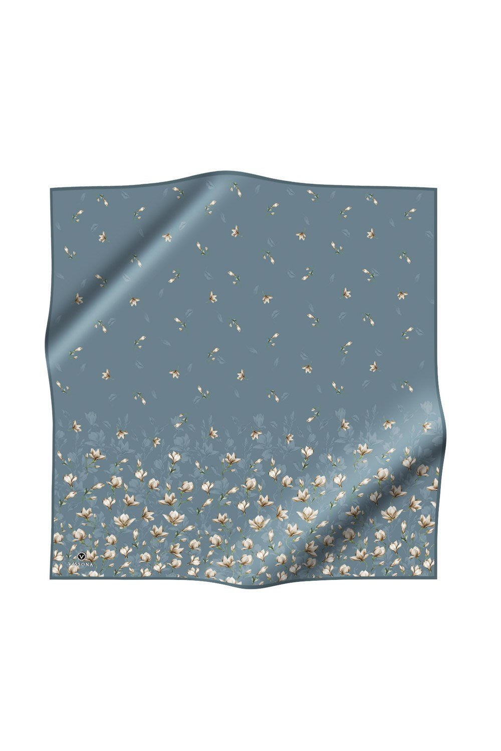 %100 Twill İpek Çiçek Desenli Petrol Yeşili Renkli 90x90 Eşarp Dikim Şekli : El Dikişi