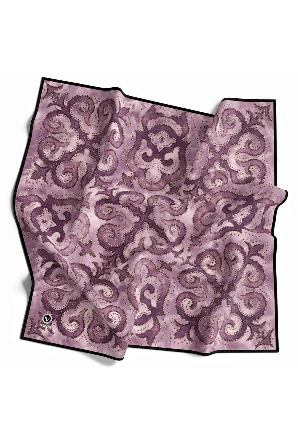 Twill Barok Desenli Lila Renkli 90x90 Eşarp (İpek İçermez) Kenar Dikiş Şekli El Dikişli
