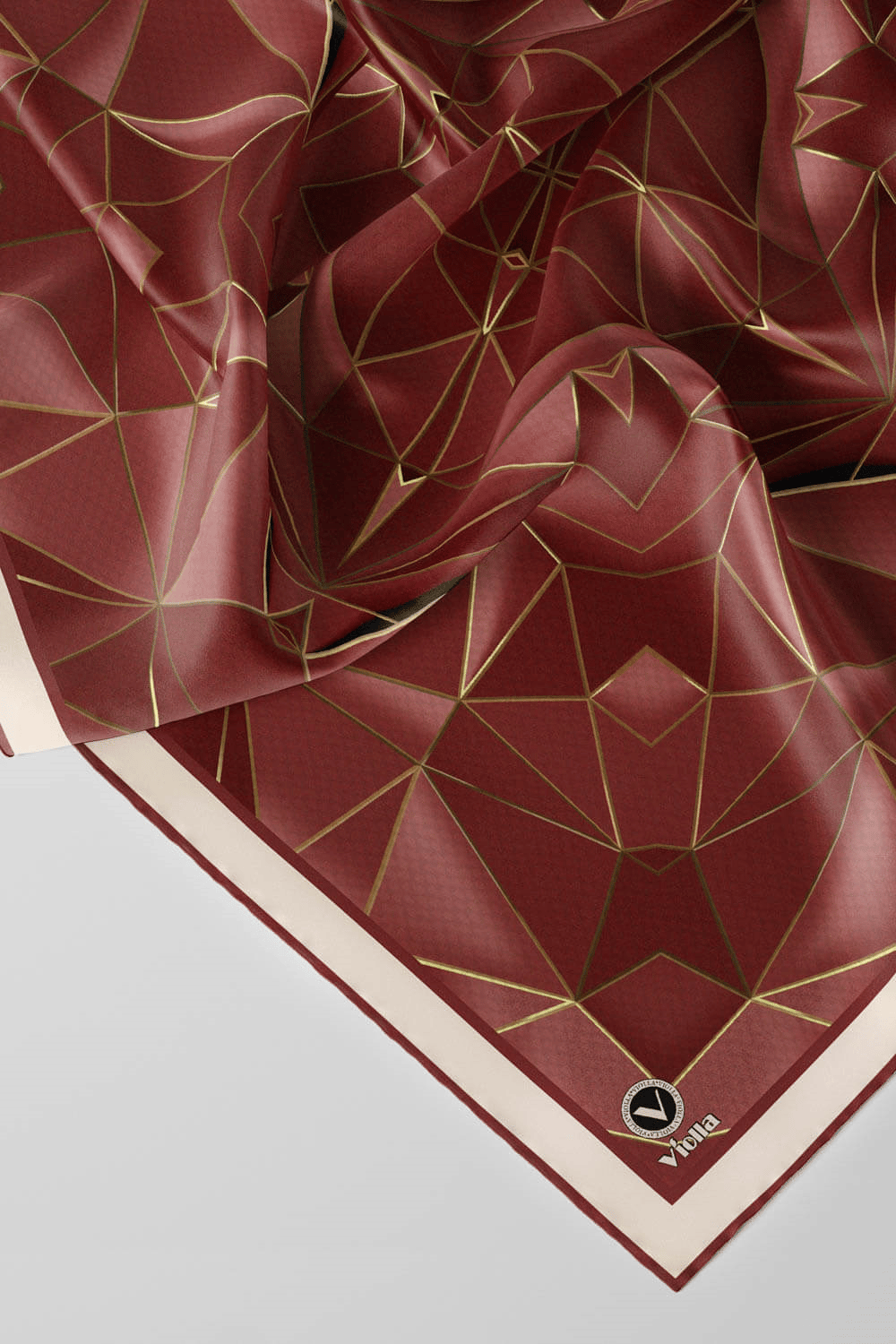Twill Geometrik Desenli Gül Kurusu Renkli 90x90 Eşarp (İpek İçermez) Kenar Dikiş Şekli El Dikişli