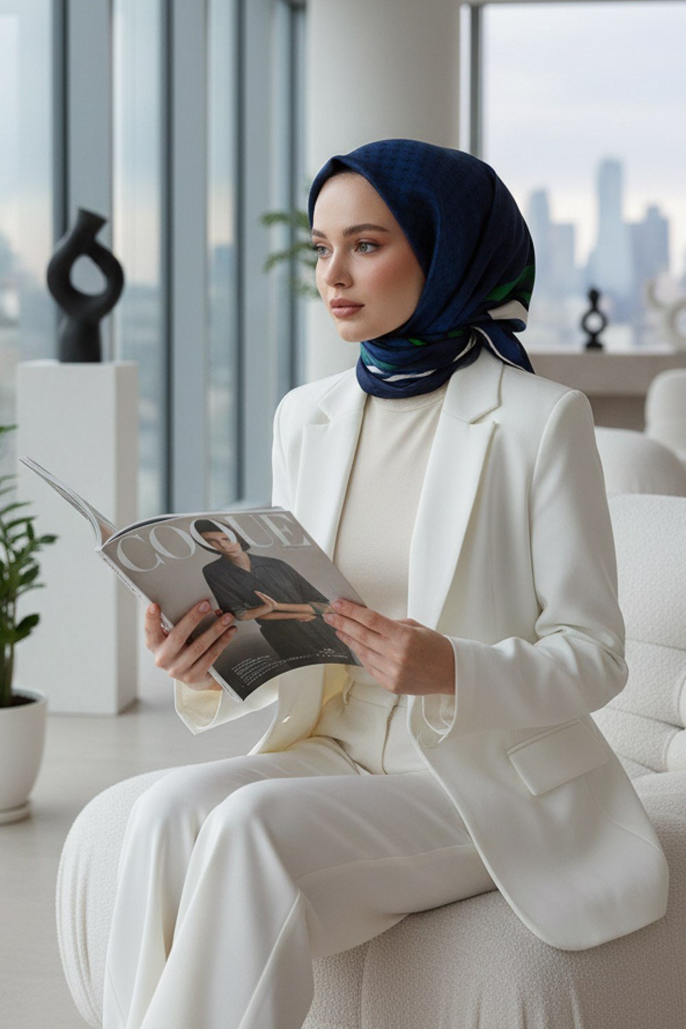 % 57 İPEK % 43 VİSKON Twill İpek Degrade Desenli Lacivert - Zümrüt Yeşili Renkli 90x90 Eşarp Dikim Şekli : El Dikişi