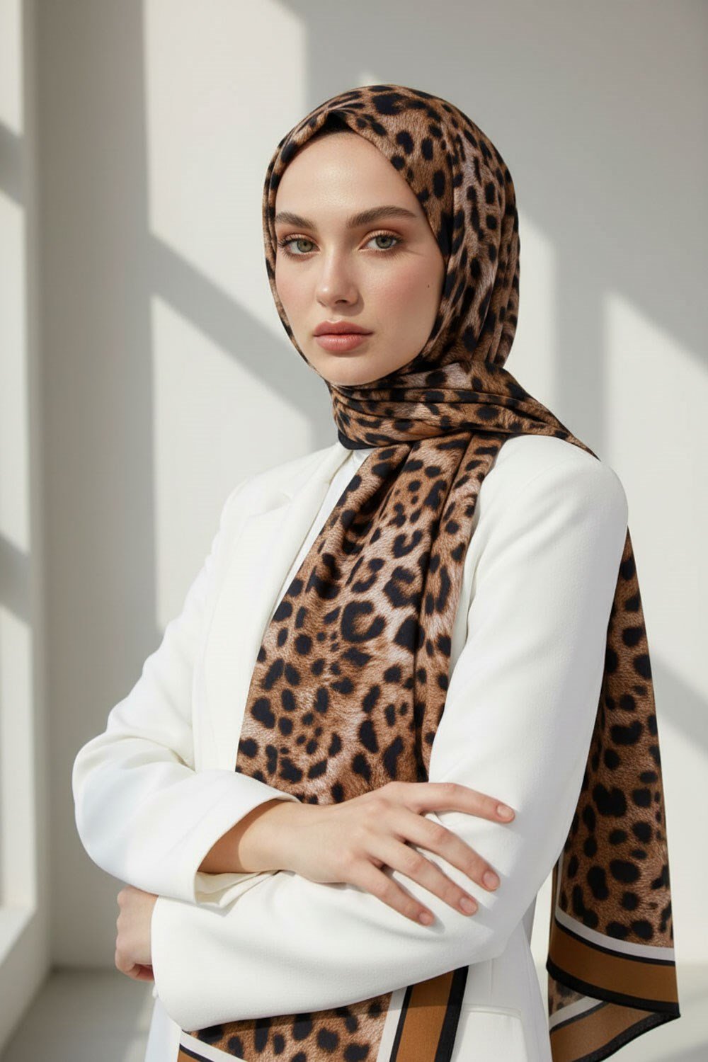 KREP LEOPAR DESENLİ TABA RENKLİ 75X195 KIRIŞMAZ ŞAL