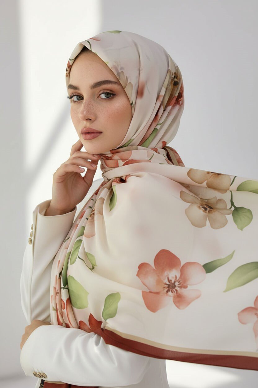 KREP ÇİÇEK DESENLİ BORDO RENKLİ 75X195 KIRIŞMAZ ŞAL