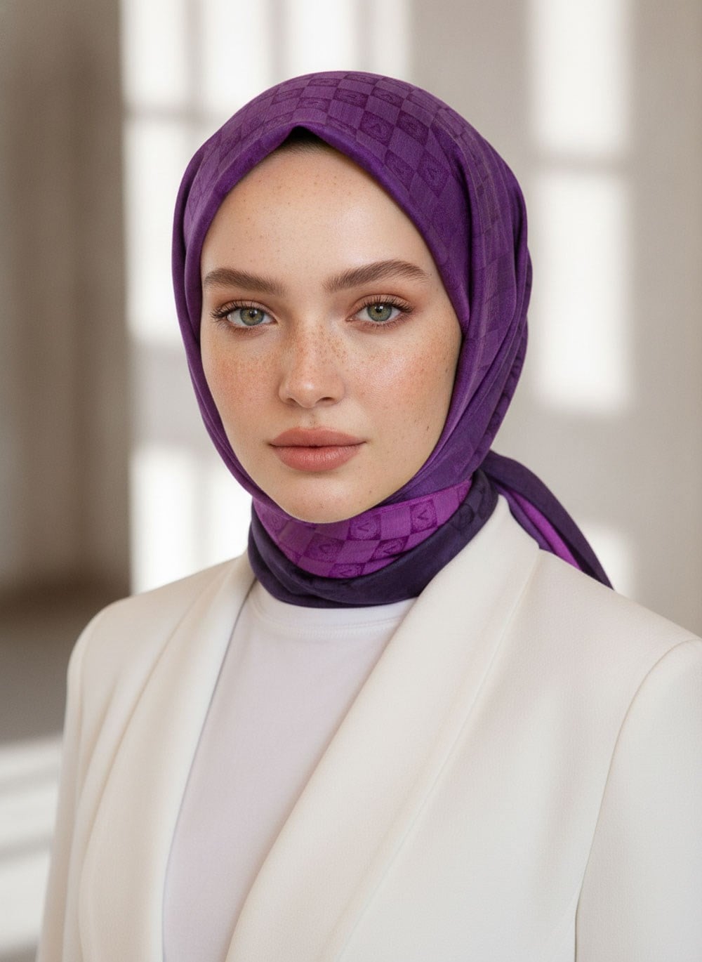 Vissona %57 İPEK %43 PAMUK Degrade Desenli Fuşya - Mor Renkli Şal -  70x190 Dikiş Tipi İtalyan Dikişli
