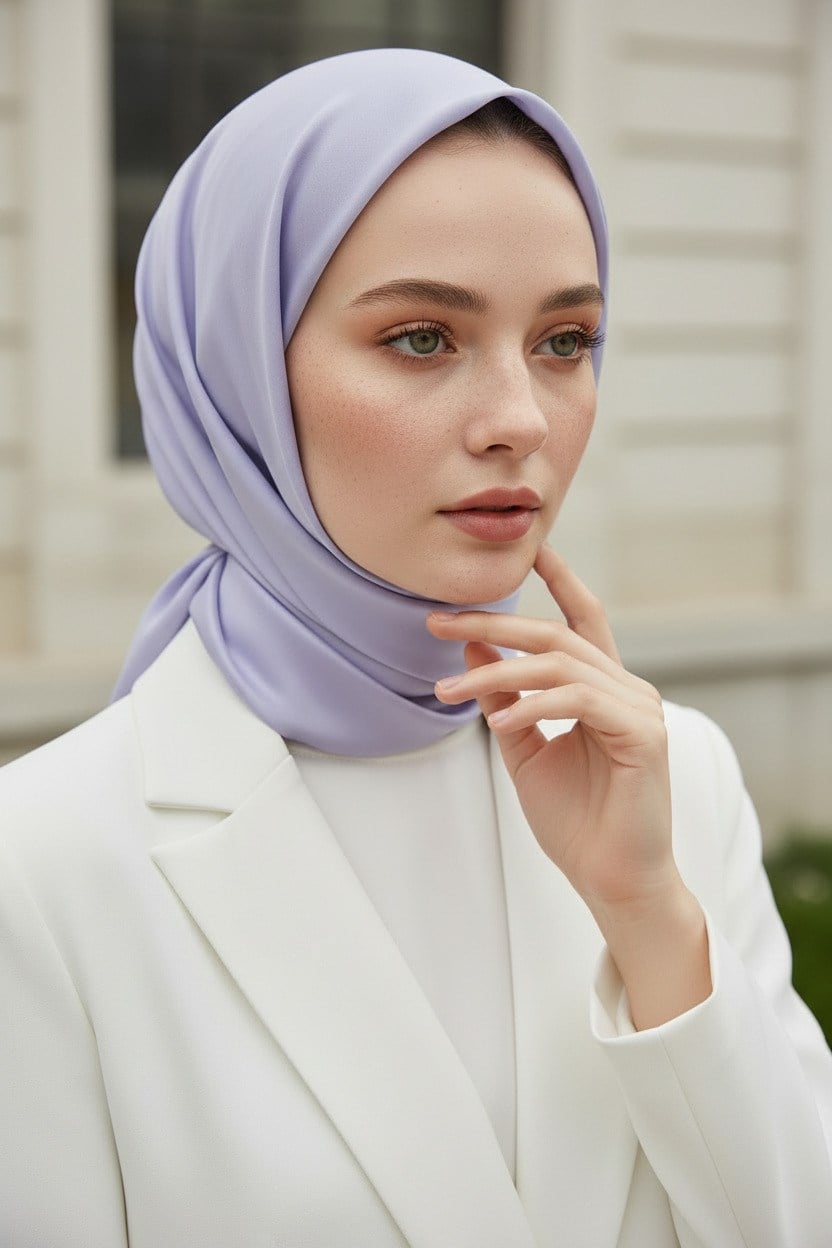 Viskon Twill İpek Az Hatalı Lila Renkli 90x90 Düz Eşarp Dikim Şekli : El Dikişi