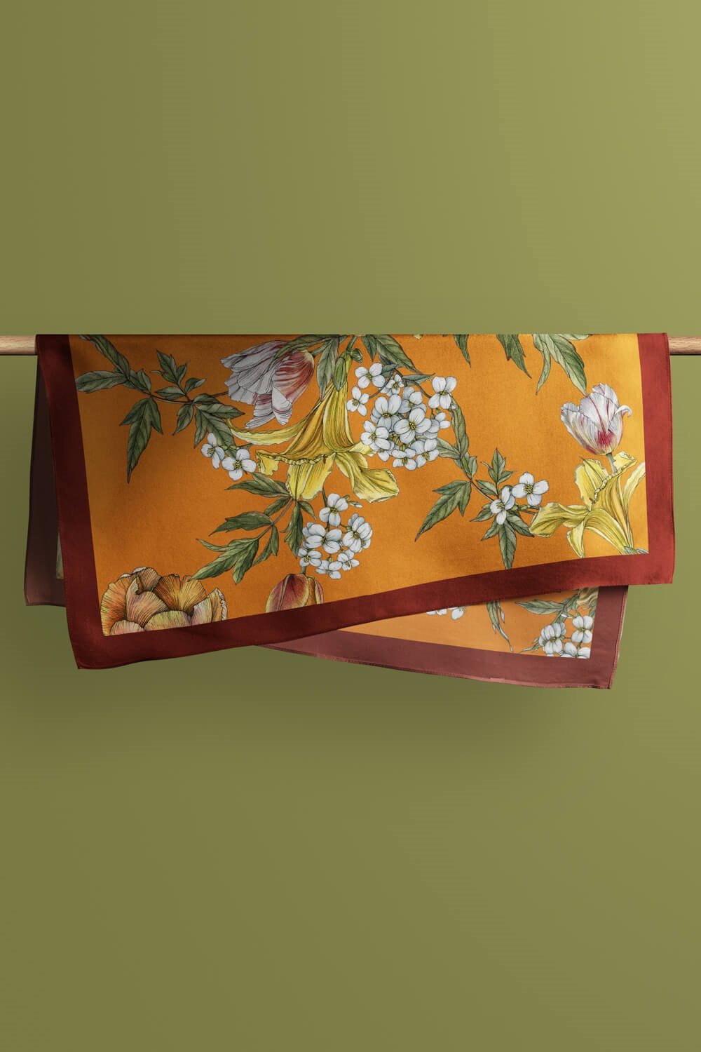 Violla Kadın Çiçek Desenli Bandana 50x50 Turuncu Sarı Beyaz DG0477-22 Snz