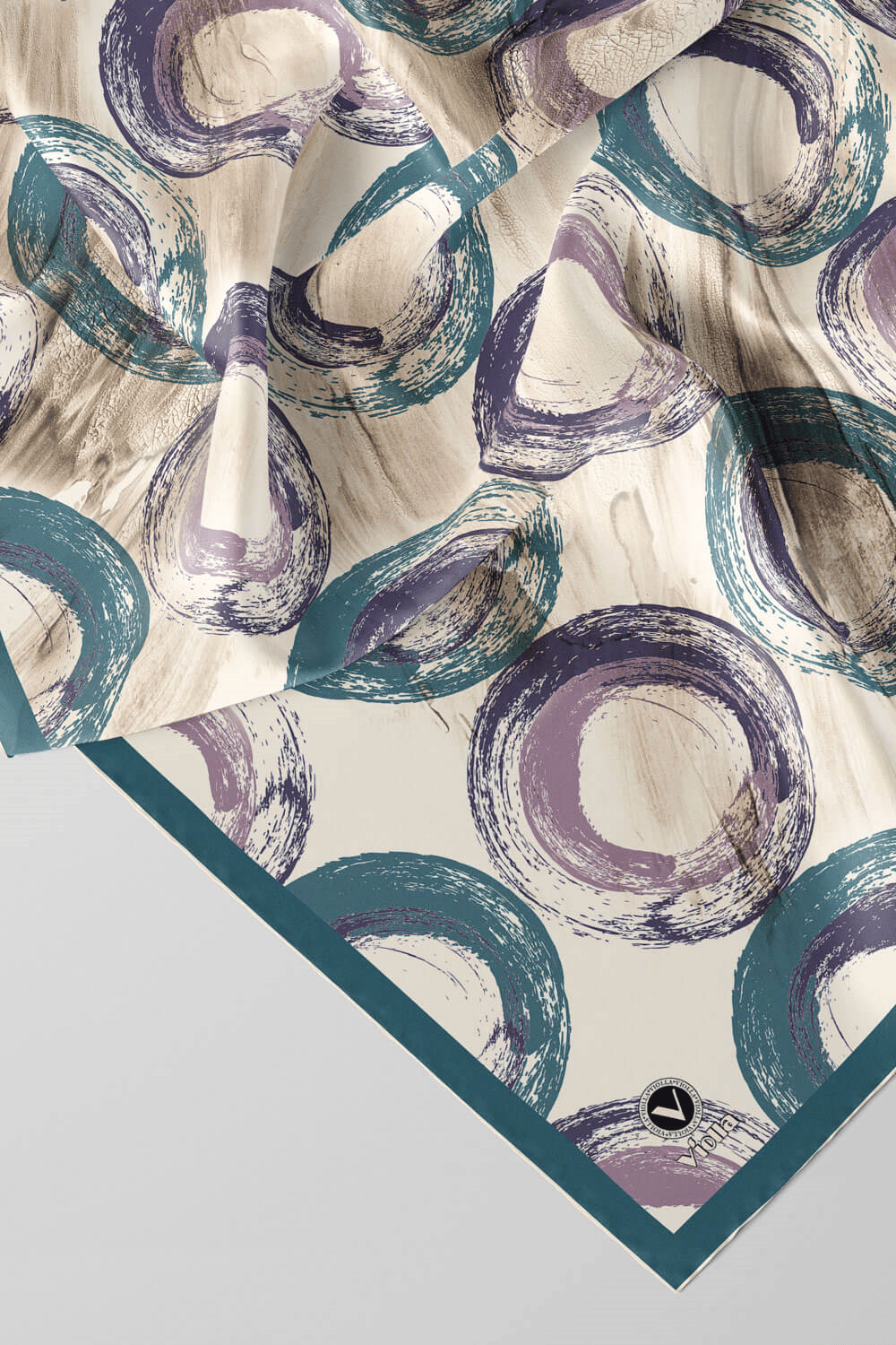 Twill Geometrik Fırça Darbesi Desenli Petrol Mavisi Renkli 90x90 Eşarp (İpek İçermez) Kenar Dikiş Şekli El Dikişli