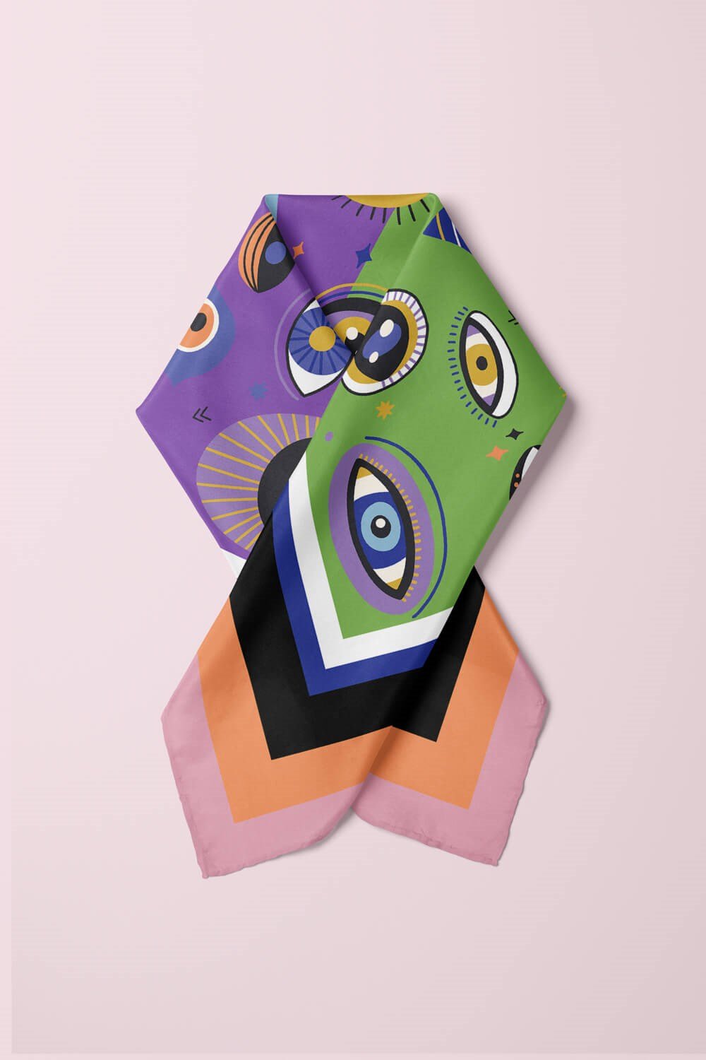 Violla E55 Kadın Mor Yeşil Göz Desenli 50x50 Bandana HYL DG01673-22