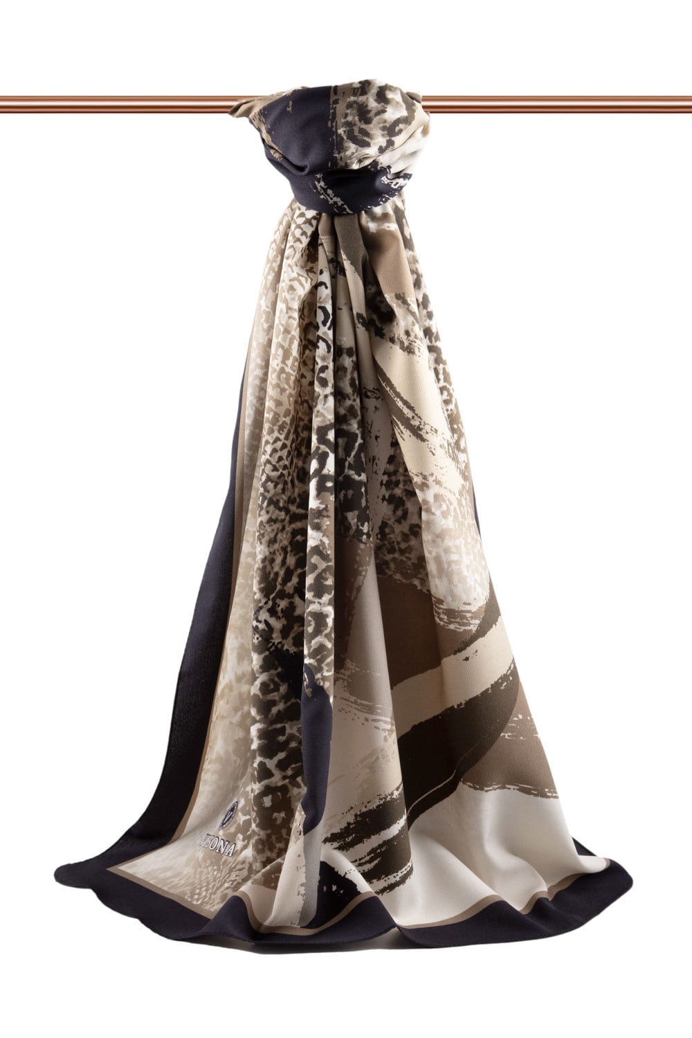 KREP LEOPAR DESENLİ BEJ - SİYAH RENKLİ 75X195 KIRIŞMAZ ŞAL