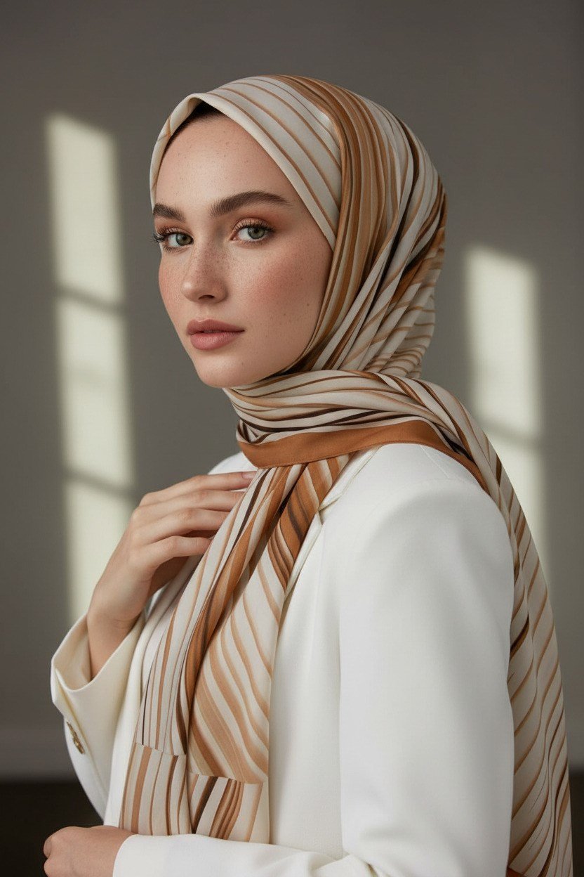 KREP ÇİZGİLİ DESENLİ SOMON RENKLİ 75X195 KIRIŞMAZ ŞAL