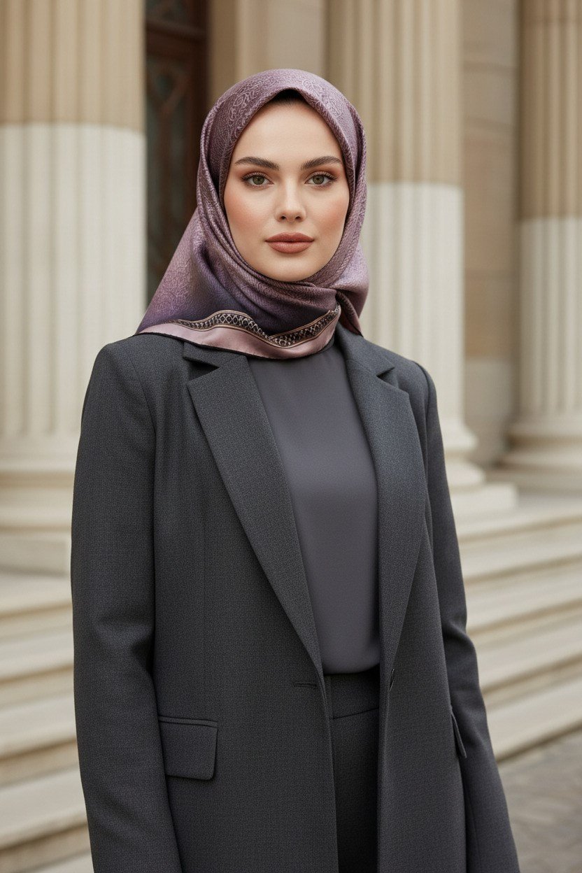 %100 Twill İpek Eşarp 90x90 Pudra Barok Desenli El Dikişli Kadın Eşarp