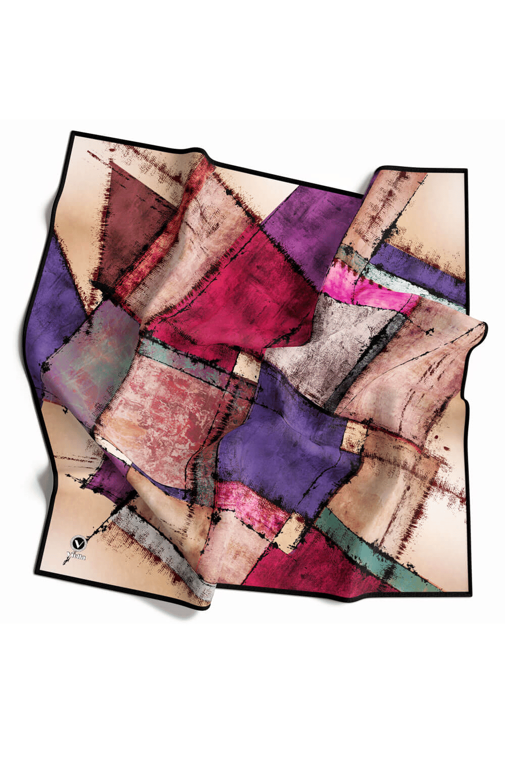 Twil Yamalı Ve Geometrik Desenli Mürdüm Renkli 90x90 Eşarp (İpek İçermez) Dikim Şekli : El Dikişi