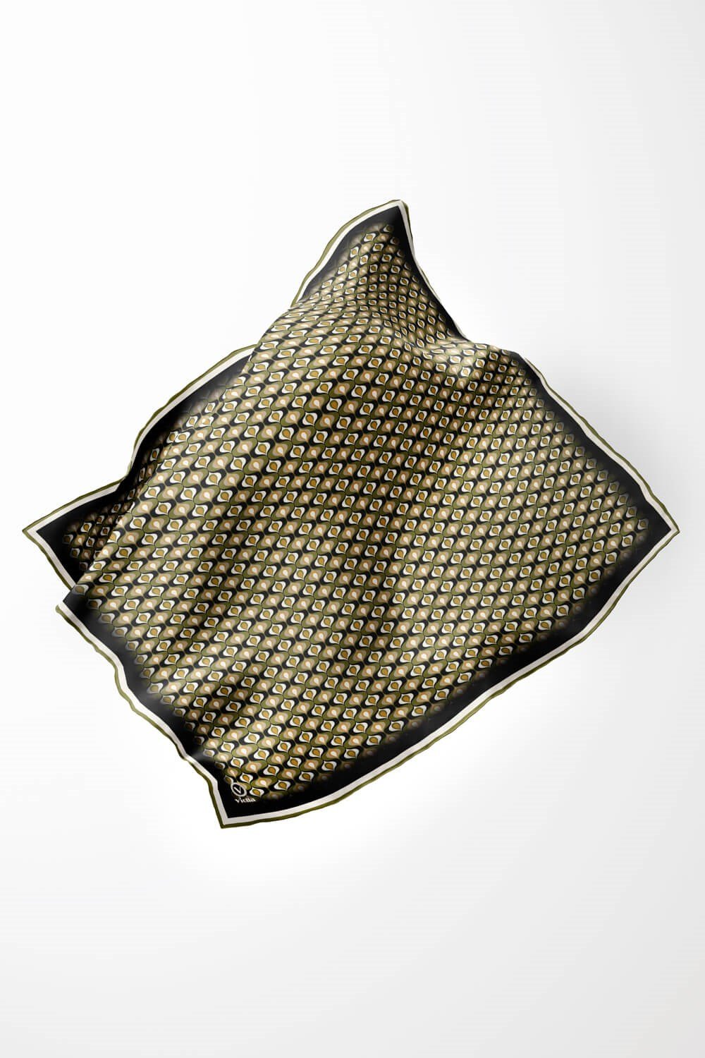 Twill Çıtır Desenli Haki Renkli 90x90 Eşarp (İpek İçermez) Kenar Dikiş Şekli El Dikişli