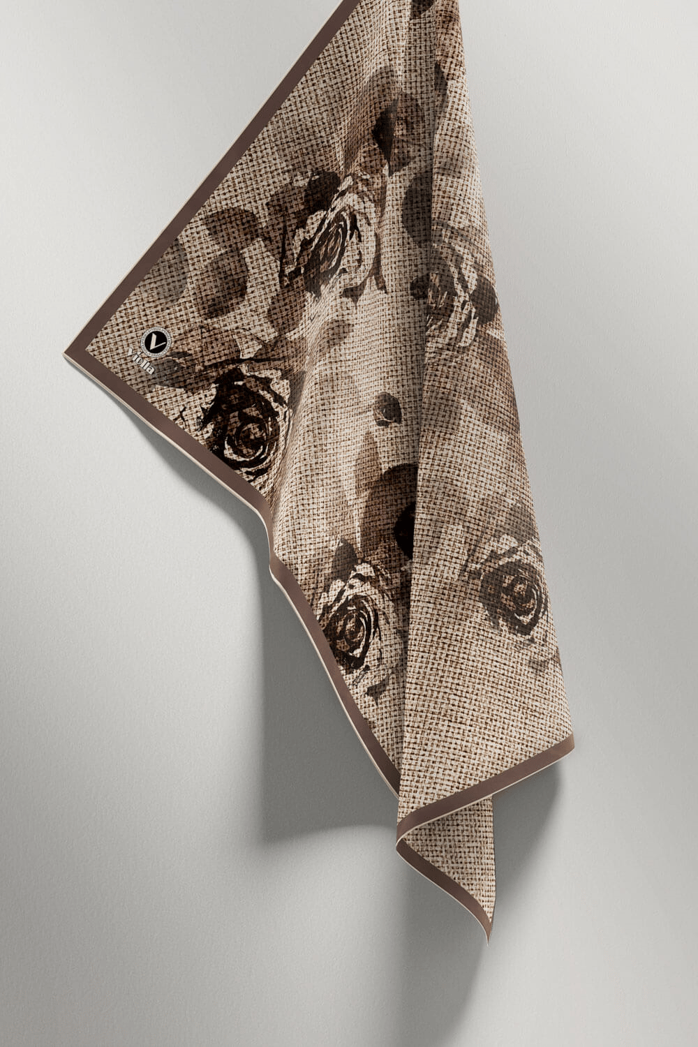 Twill Gül Desenli Vizon Renkli 90x90 Eşarp (İpek İçermez) Kenar Dikiş Şekli El Dikişli