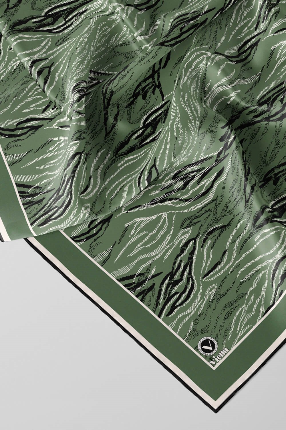 Twill Soyut Çizgi Desenli Mint Yeşili Renkli 90x90 Eşarp (İpek İçermez) Kenar Dikiş Şekli El Dikişli