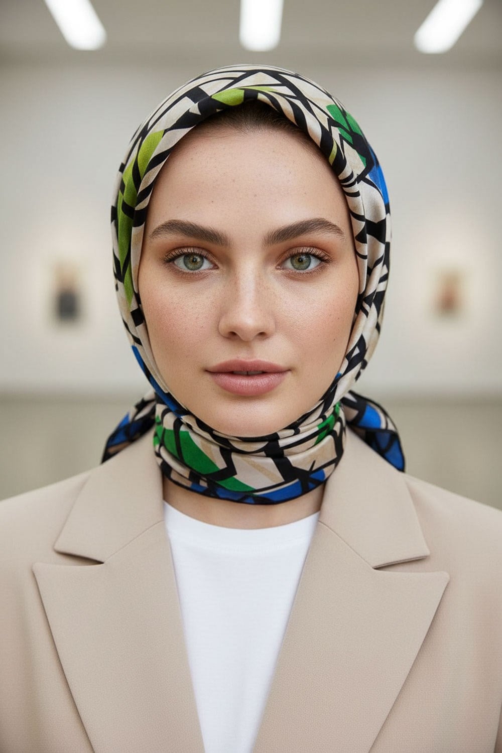 %100 Twill Renkli Petek Desenli Saks - Benetton Yeşili Renkli 90x90 Eşarp Dikim Şekli: El Dikişii