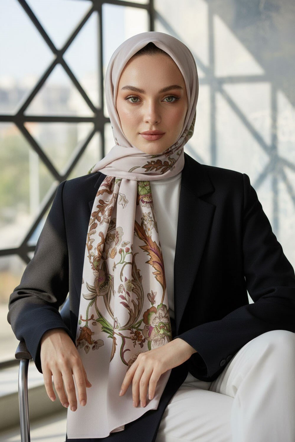 KREP NAKIŞ ÇİÇEK DESENLİ BEJ RENKLİ 75X195 KIRIŞMAZ ŞAL