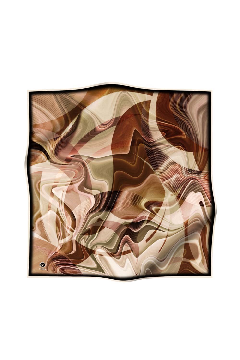 Twill Soyut Dalga Desenli Hardal Renkli 90x90 Eşarp (İpek İçermez) Dikim Şekli : El Dikişi
