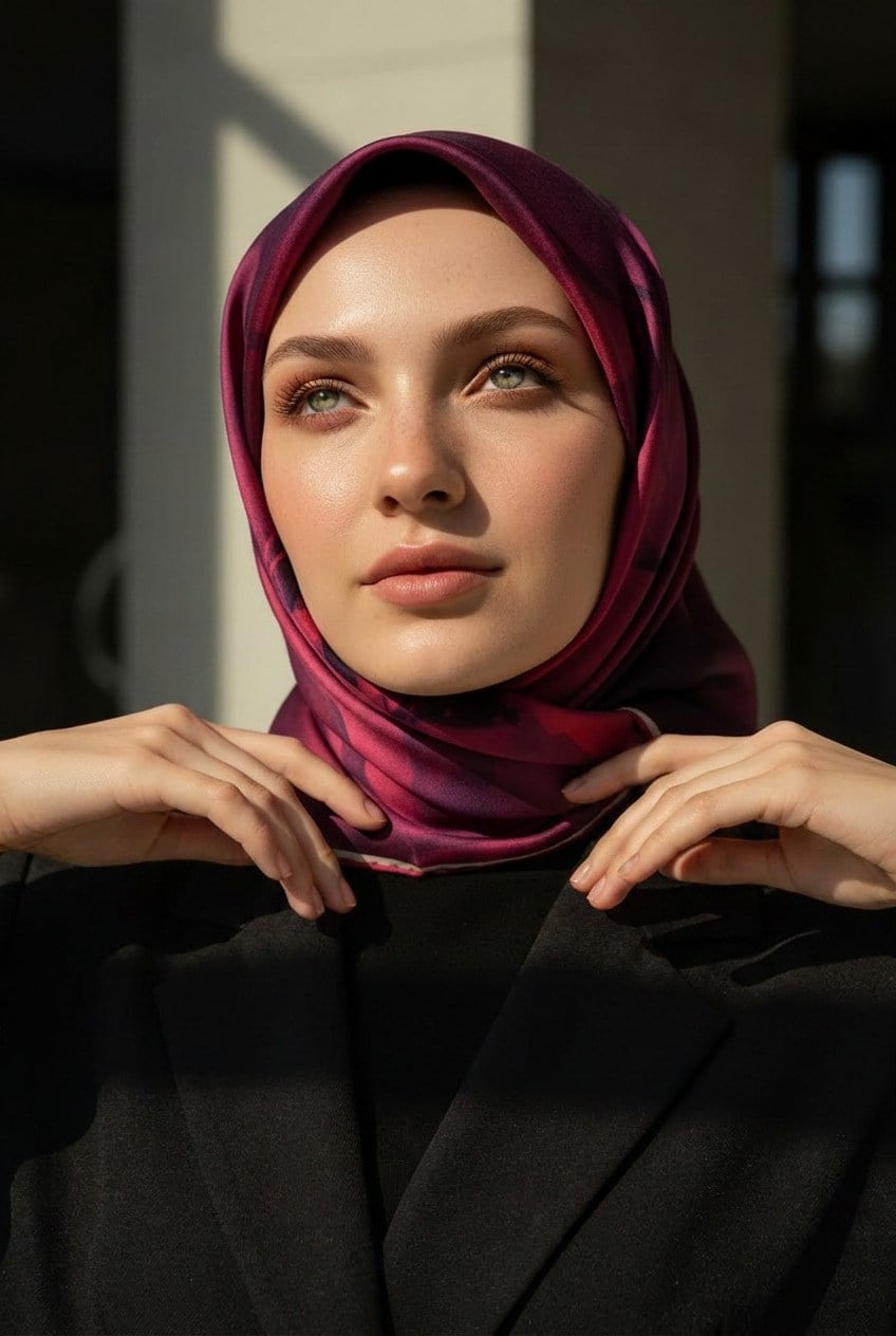 100% Twill İpek Çiçek Desenli Bordo Renkli 90x90 Dikim Şekli : El Dikişi Eşarp