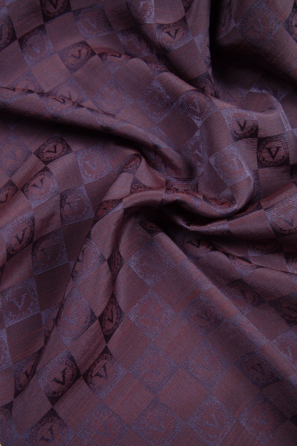 Vissona %57 İPEK %43 PAMUK Monogram Desenli Mürdüm Renkli Şal -  70x190 Dikiş Tipi İtalyan Dikişli