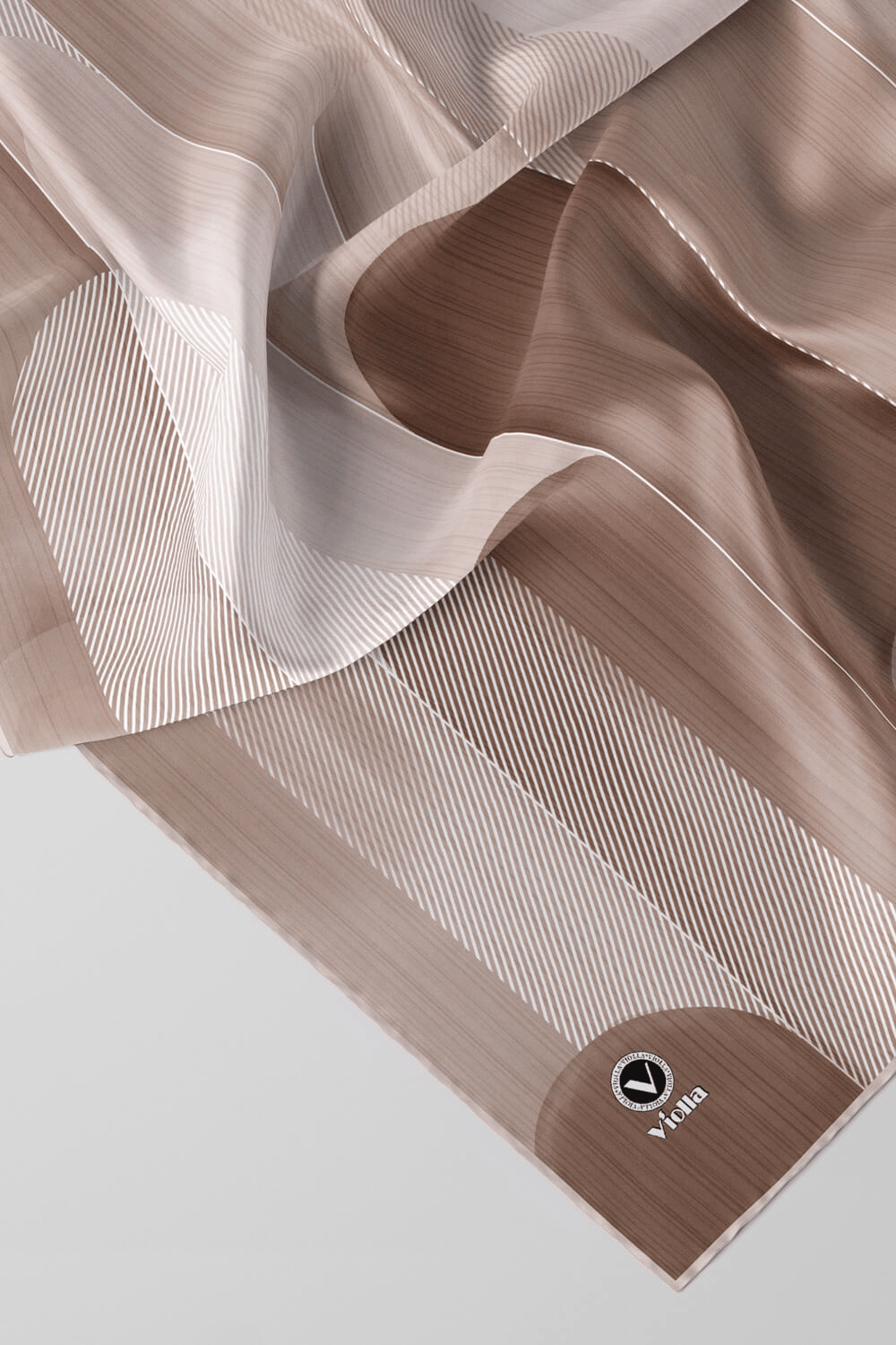 Twill Geometrik Desenli Bej Renkli 90x90 Eşarp (İpek İçermez) Kenar Dikiş Şekli El Dikişli