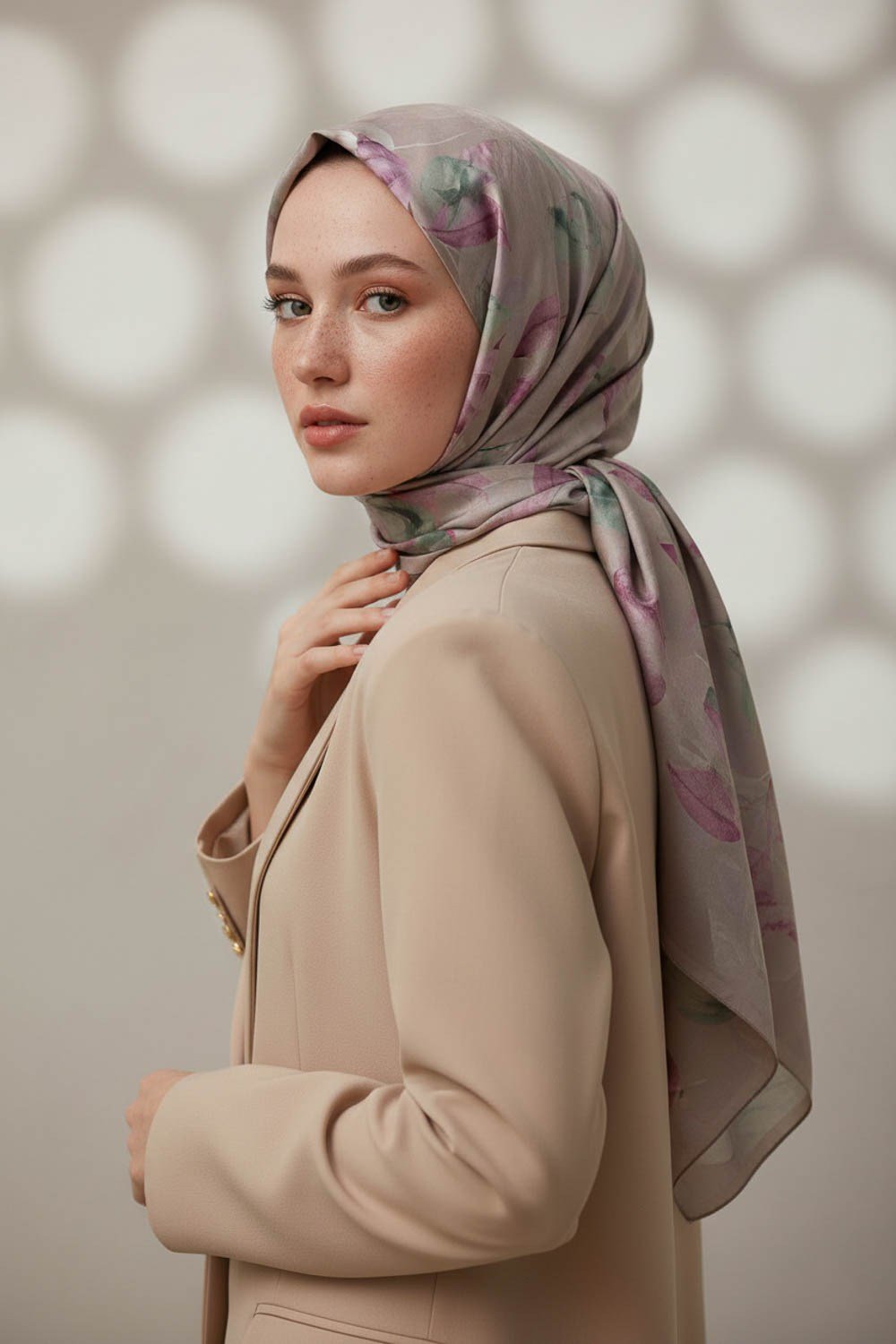 KREP SONBAHAR DESENLİ PEMBE RENKLİ 75X195 KIRIŞMAZ ŞAL