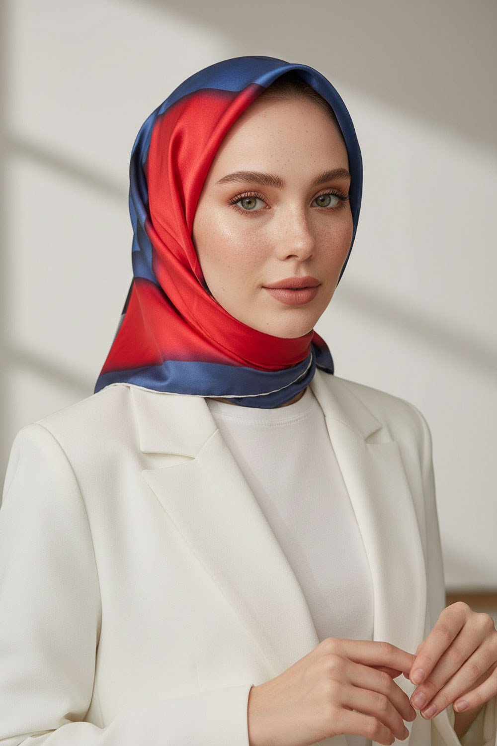 %100 Twill Renk Bloklu Çizgili Desenli Bordo - İndigo Renkli 90x90 Eşarp Dikim Şekli: El Dikişii