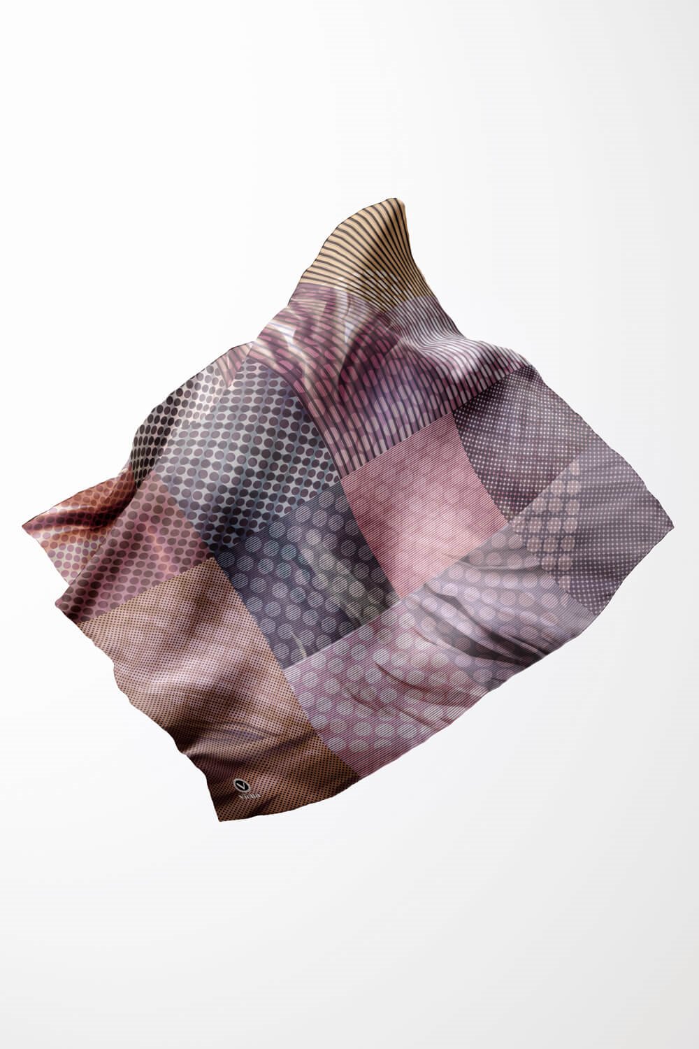 Twill Geometrik Desenli Lila Renkli 90x90 Eşarp (İpek İçermez) Kenar Dikiş Şekli El Dikişli