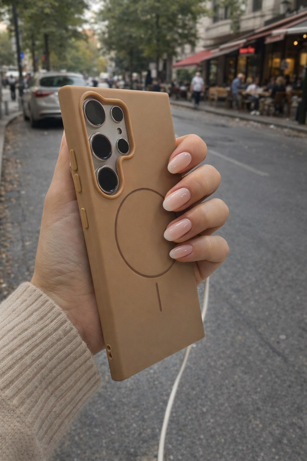 Samsung Galaxy S22 Ultra Kılıf – İçi Kadife – MagSafe Uyumlu – Camel Renk – Telefon Kılıfı