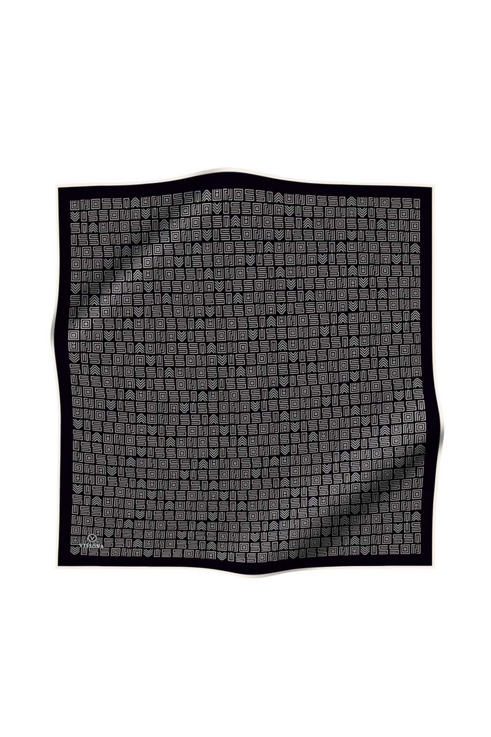 %57 İPEK % 43 VİSKON Twill İpek Etnik Motif Desenli Siyah - Krem Renkli 90x90 Dikim Şekli : El Dikişi Eşarp