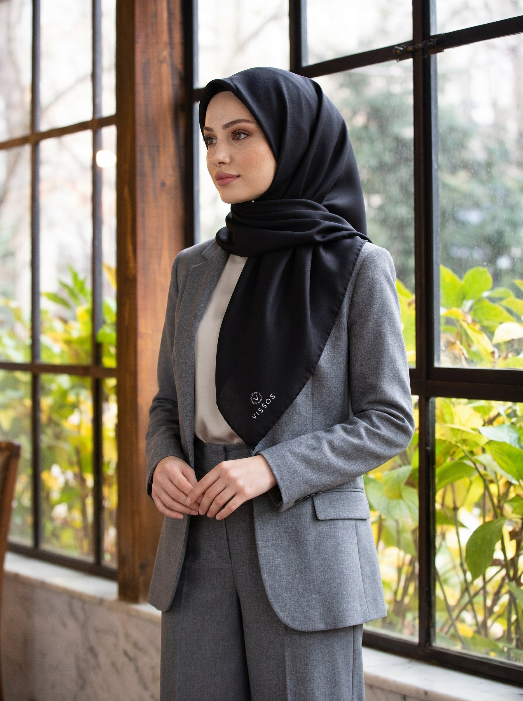 %100 Twill İpek Düz Siyah Renkli Daha Tok Exclusive Serisi 90x90 Eşarp Dikim Şekli : El Dikişi