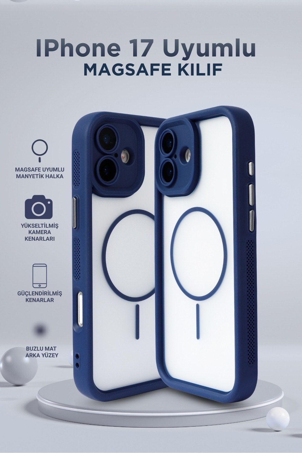 iPhone 17 Kılıf – Kamera Korumalı – MagSafe Uyumlu – Lacivert Renk – Mat Silikon Telefon Kılıfı