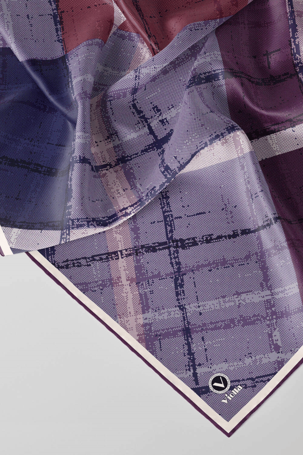 Twill Eskitme Desenli Mor Renkli 90x90 Eşarp (İpek İçermez) Kenar Dikiş Şekli El Dikişli