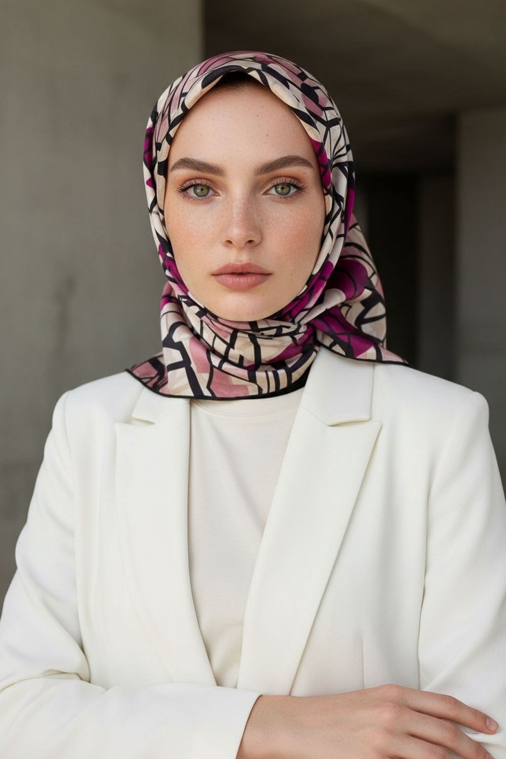 %100 Twill Renkli Petek Desenli Fuşya - Pembe Renkli 90x90 Eşarp Dikim Şekli: El Dikişii