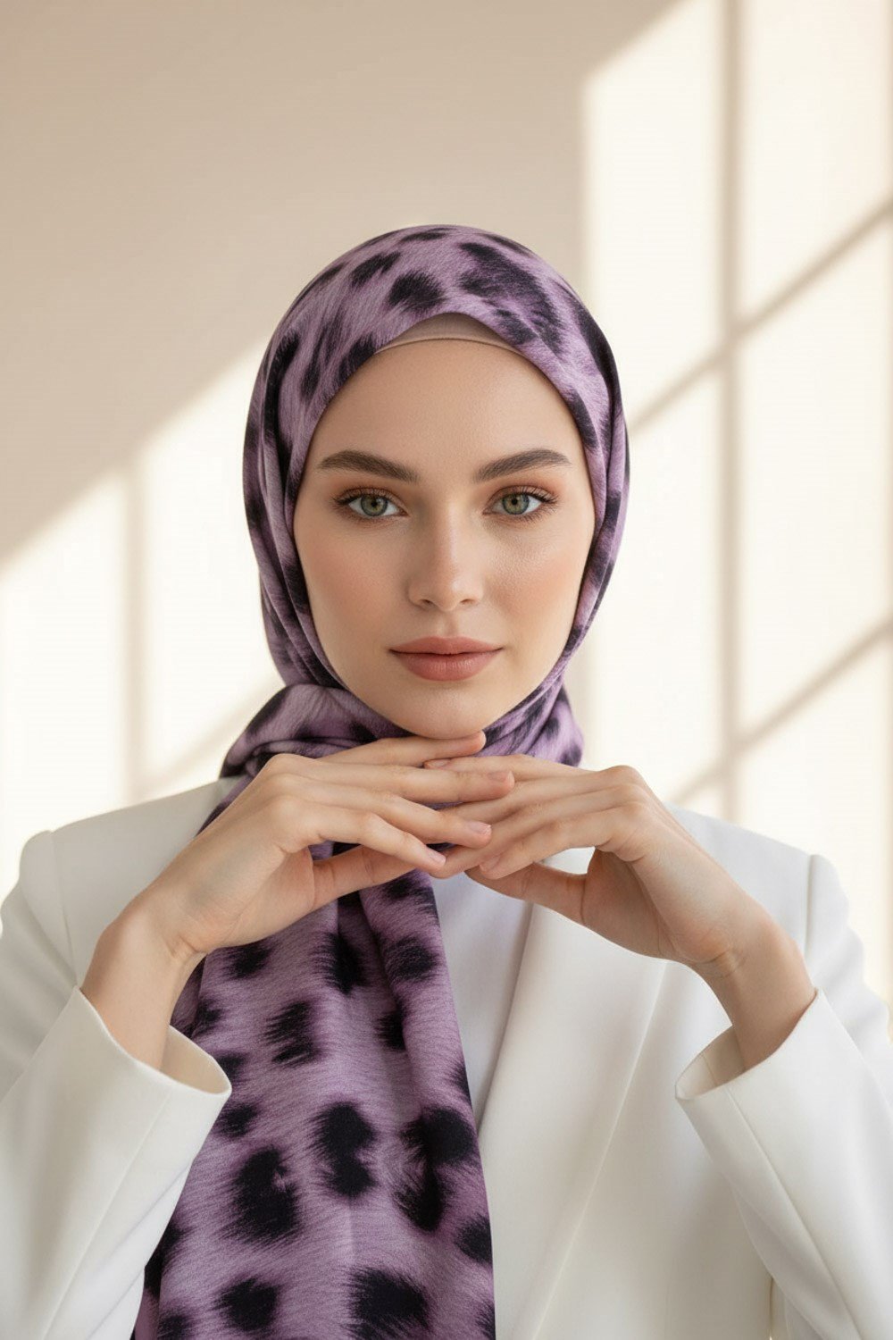 KREP LEOPAR DESENLİ PUDRA RENKLİ 75X195 KIRIŞMAZ ŞAL