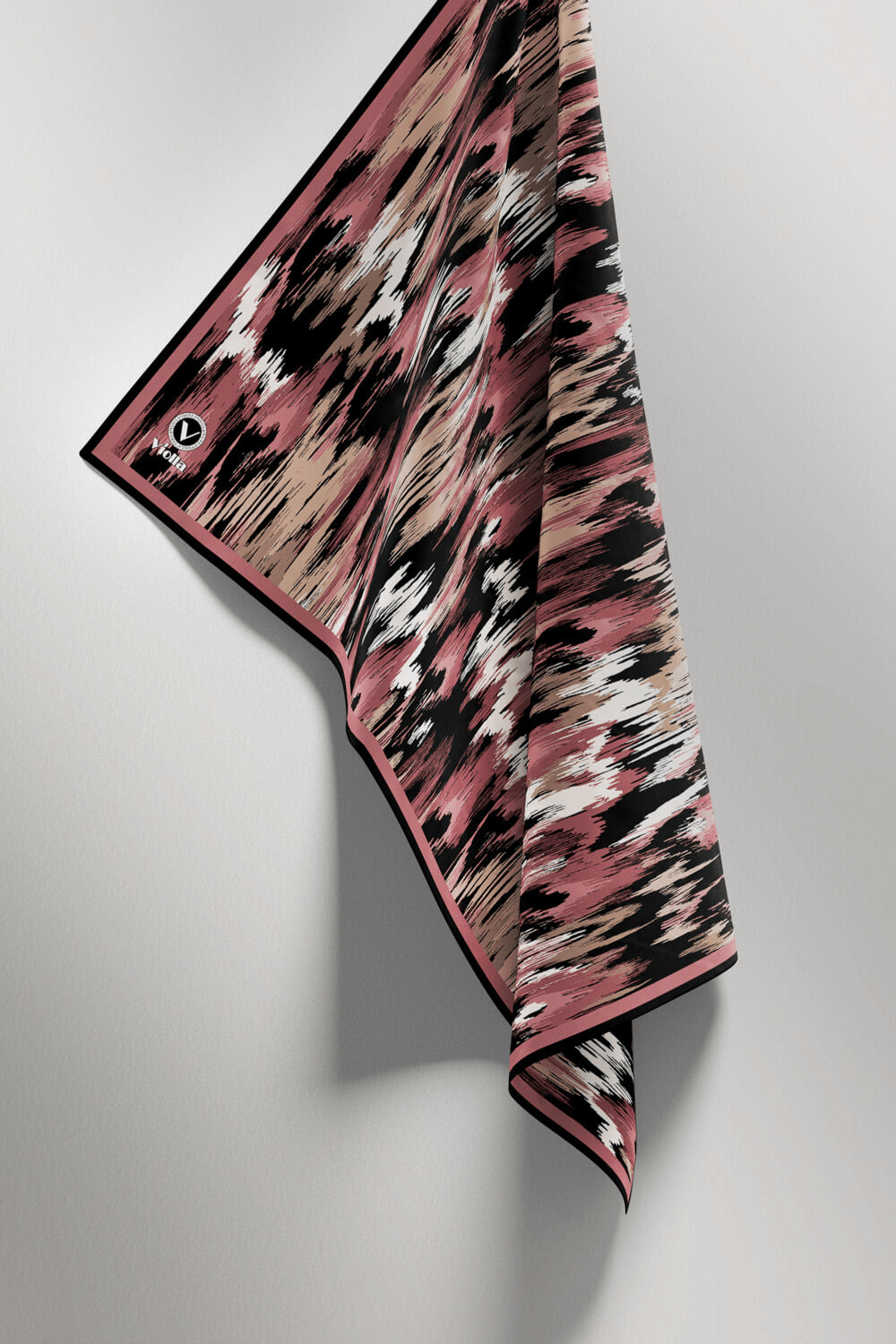Twill Fırça Desenli Pudra Renkli 90x90 Eşarp (İpek İçermez) Kenar Dikiş Şekli El Dikişli