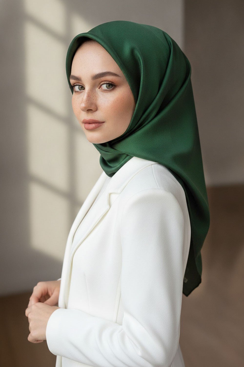 %100 Twill İpek Düz Zümrüt Yeşili Renkli Daha Tok Exclusive Serisi 90x90 Eşarp Dikim Şekli : El Dikişi