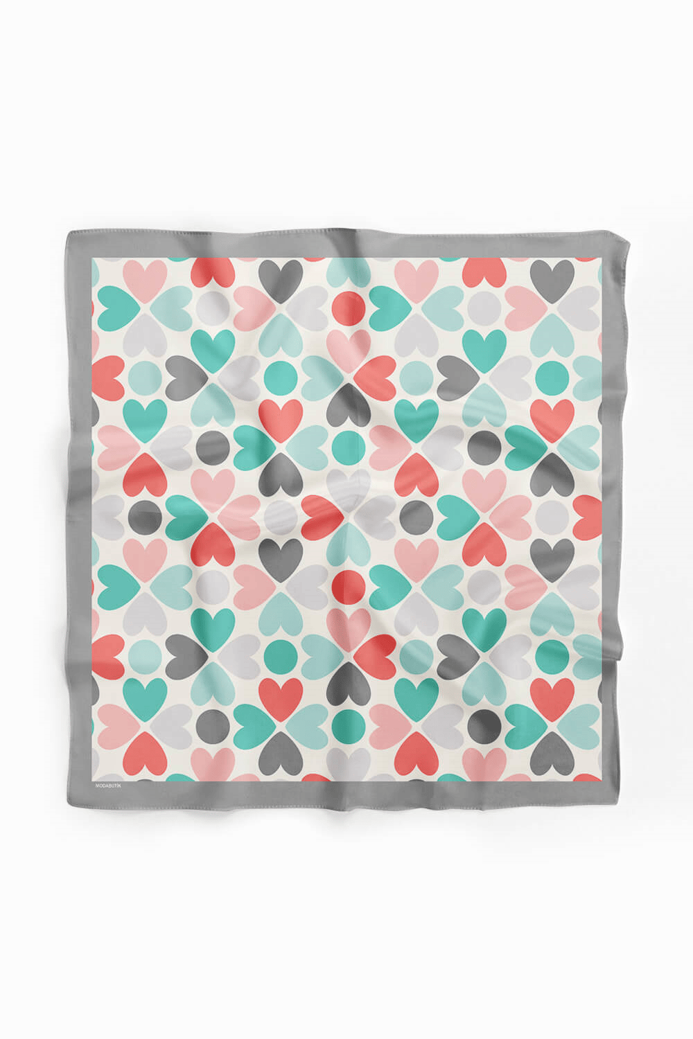 V40 Kadın Kalp Desenli Bandana 50x50 Yeşil Kırmızı DG0122-22