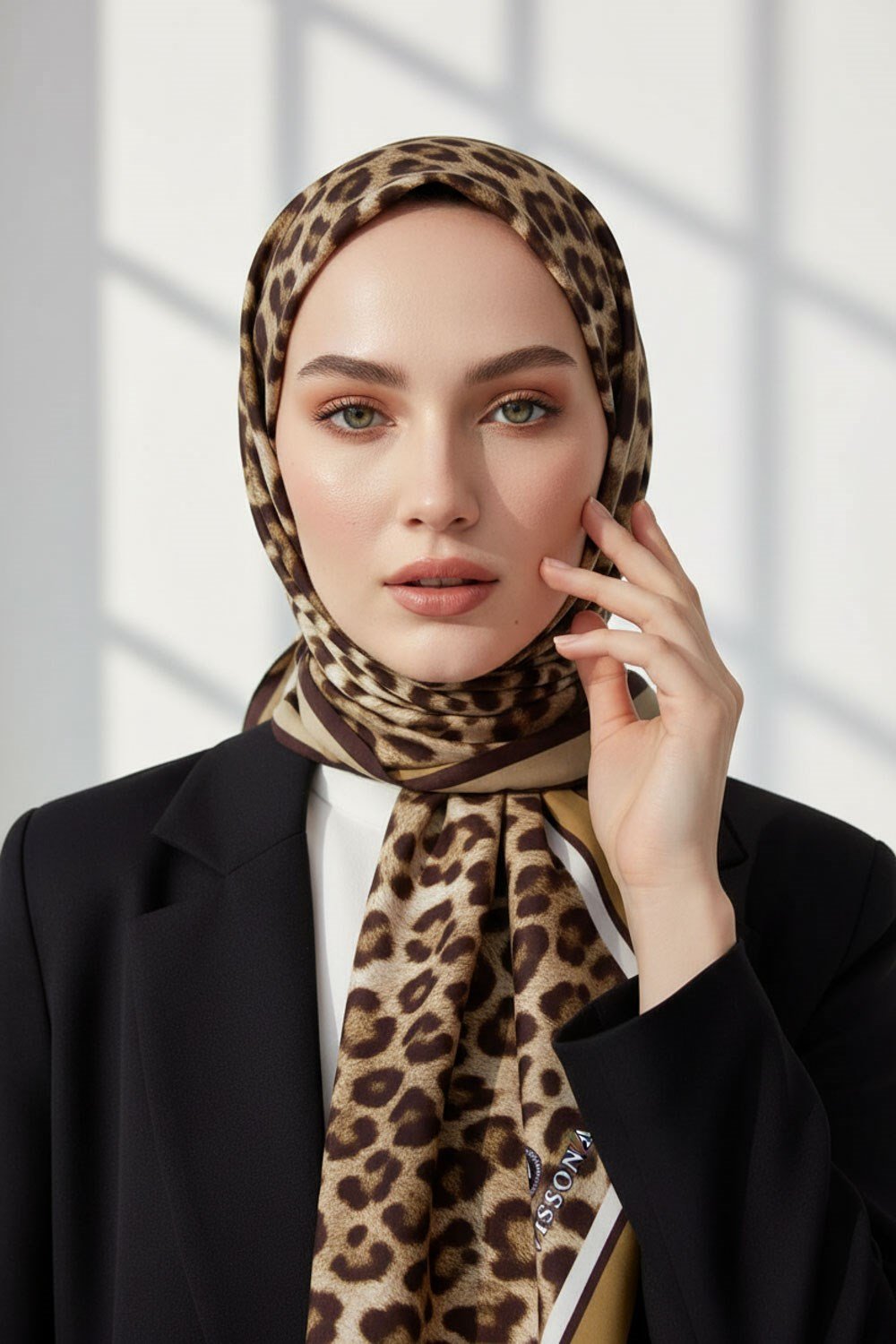 KREP LEOPAR DESENLİ GOLD RENKLİ 75X195 KIRIŞMAZ ŞAL