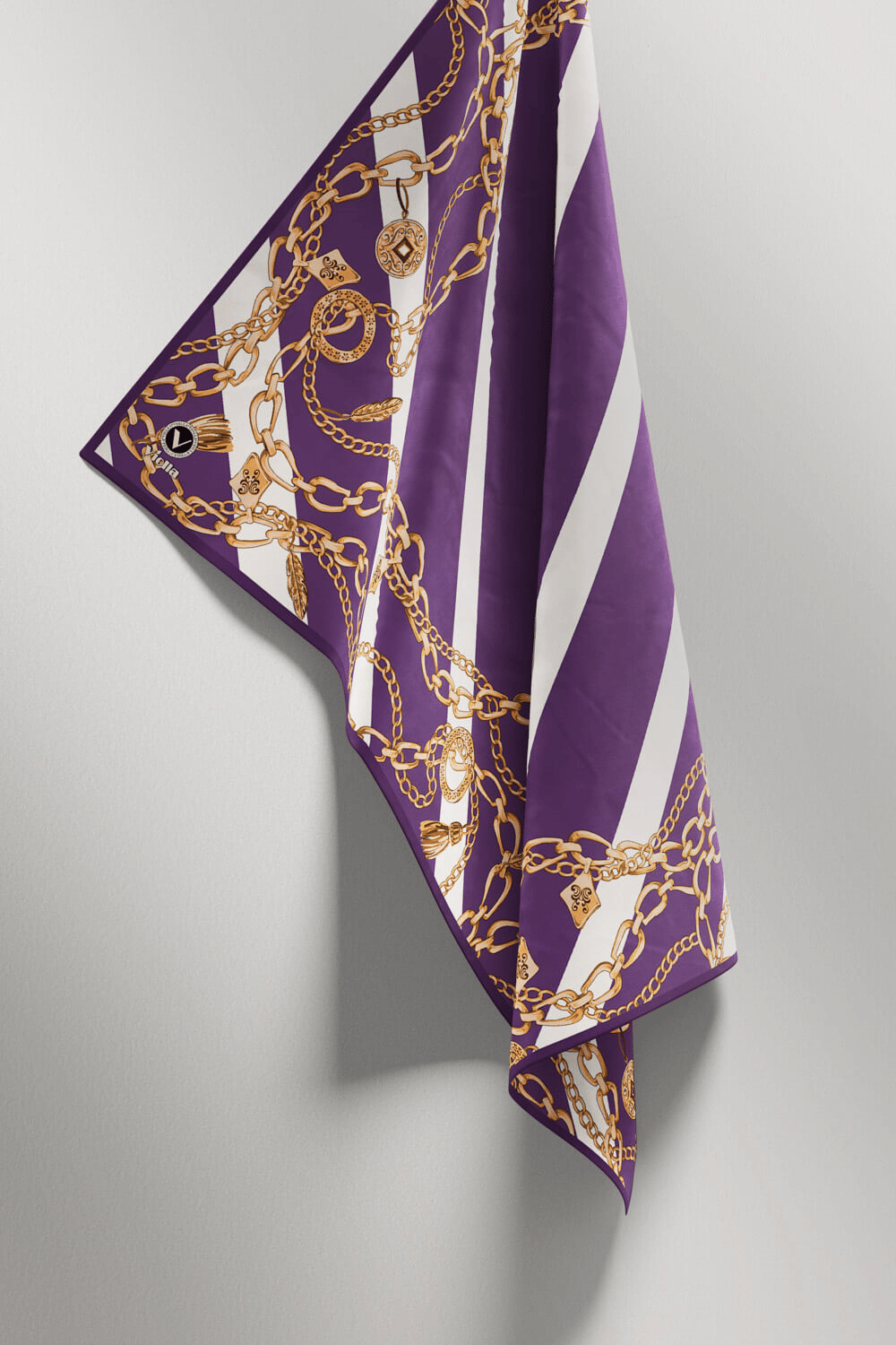 Twill Çizgili Zincir Desenli Mor Renkli 90x90 Eşarp (İpek İçermez) Kenar Dikiş Şekli El Dikişli