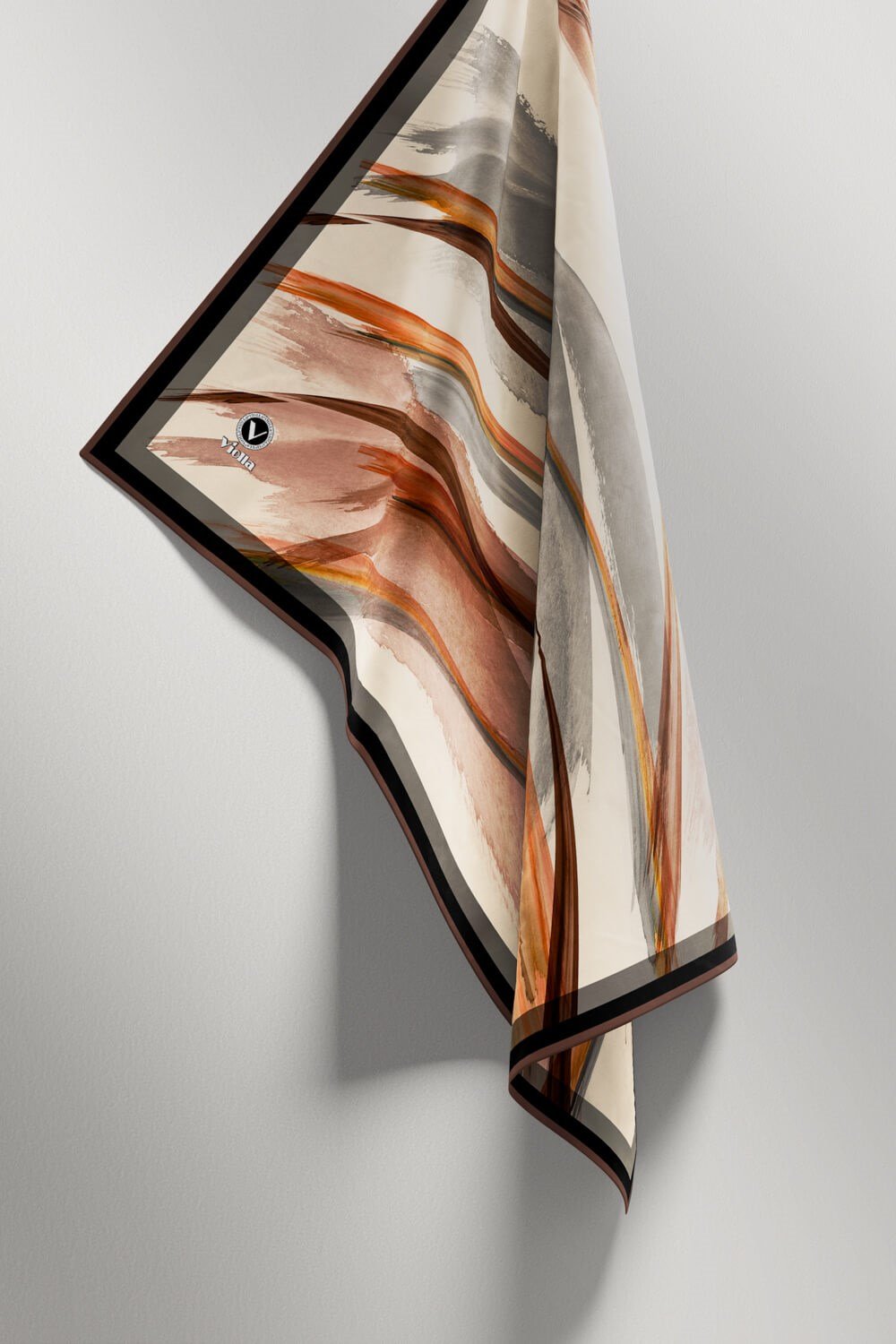 Twill Fırça Desenli Sütlükahve - Gri Renkli 90x90 Eşarp (İpek İçermez) Kenar Dikiş Şekli El Dikişli