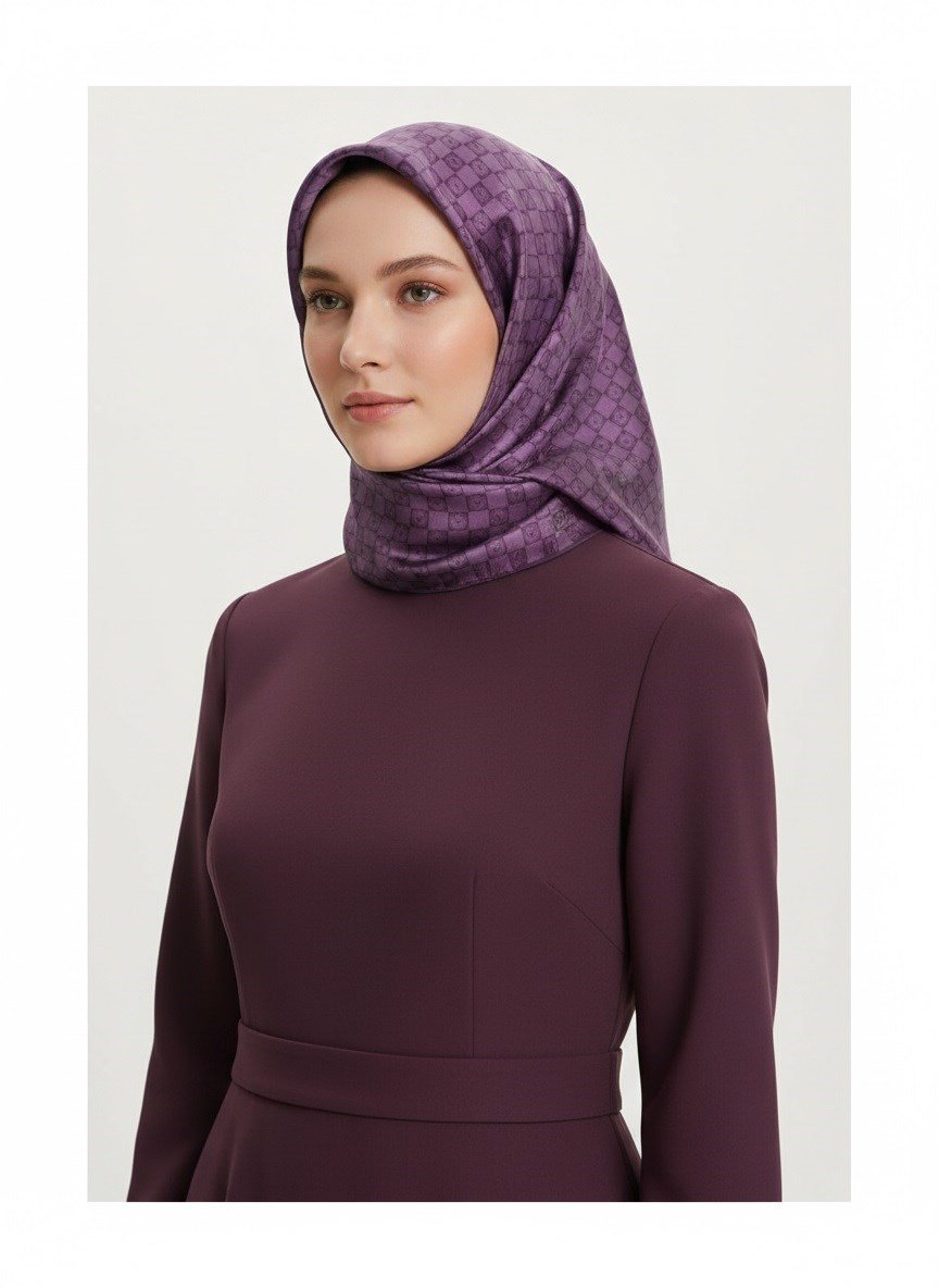 %100 Twill İpek Monogram Desenli Sirke Renkli 90x90 Eşarp Dikim Şekli : El Dikişi