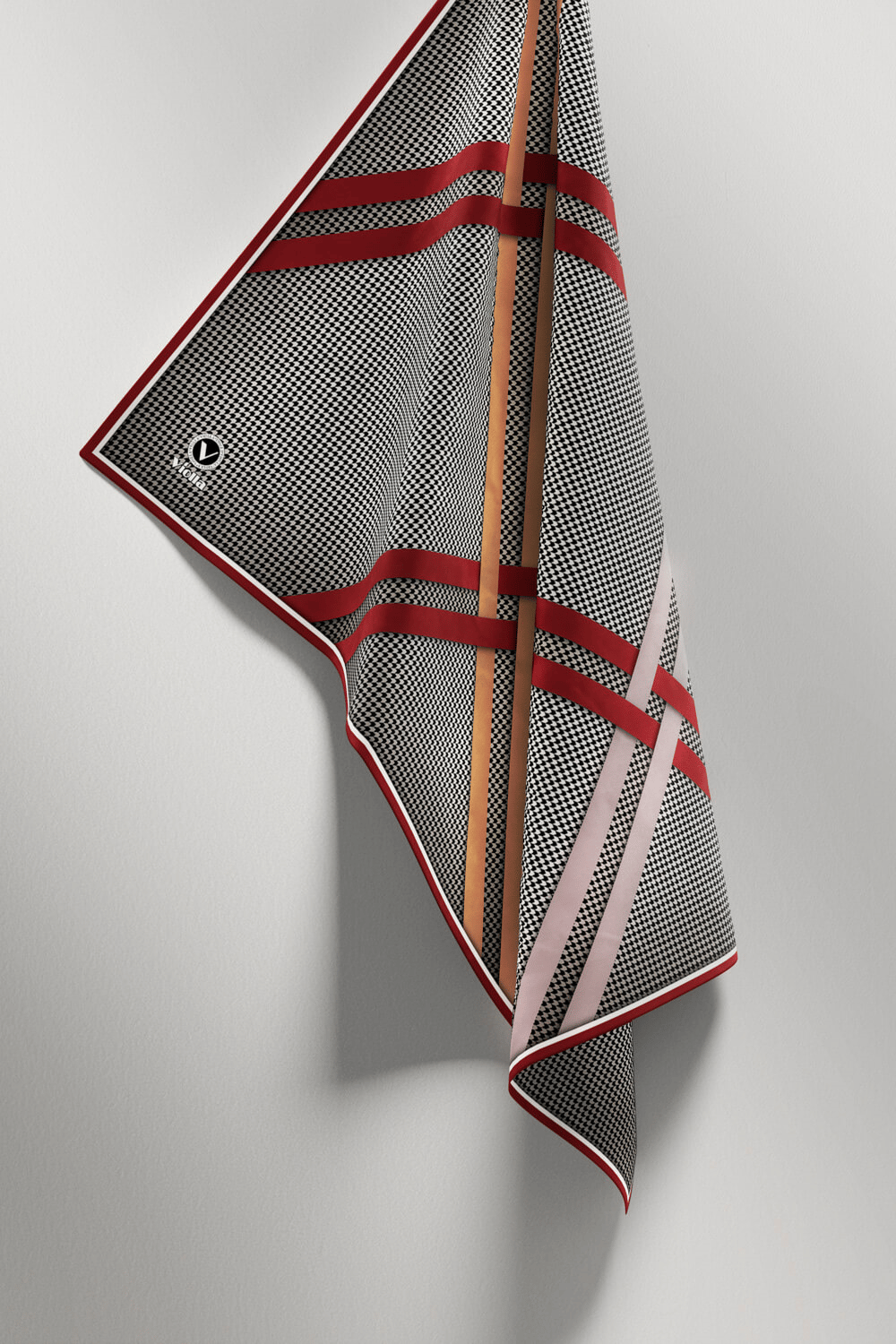 Twill Çizgili Pötikareli Çizgili Desenli Bordo - Bej Renkli 90x90 Eşarp (İpek İçermez)