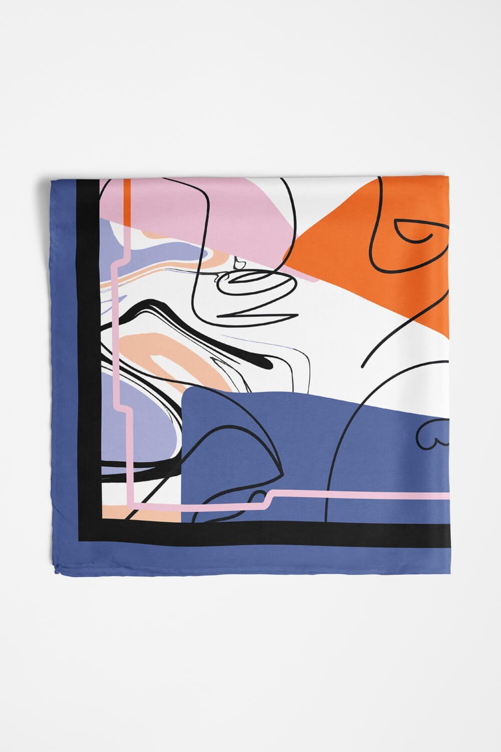 Violla A57 Kadın Turuncu Beyaz Silüet Desenli 50x50 Bandana HYL DG01438-22