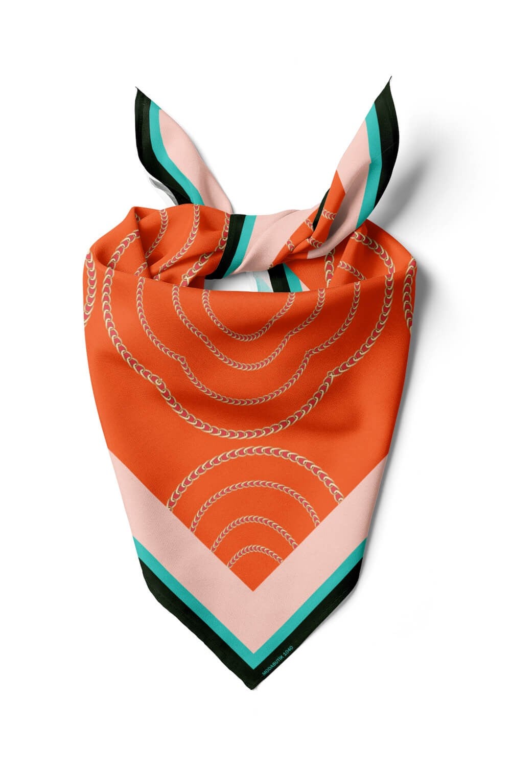 Violla A68 Kadın Koyu Turuncu Turkuaz Tether Desenli 50x50 Bandana HYL DG01040-22
