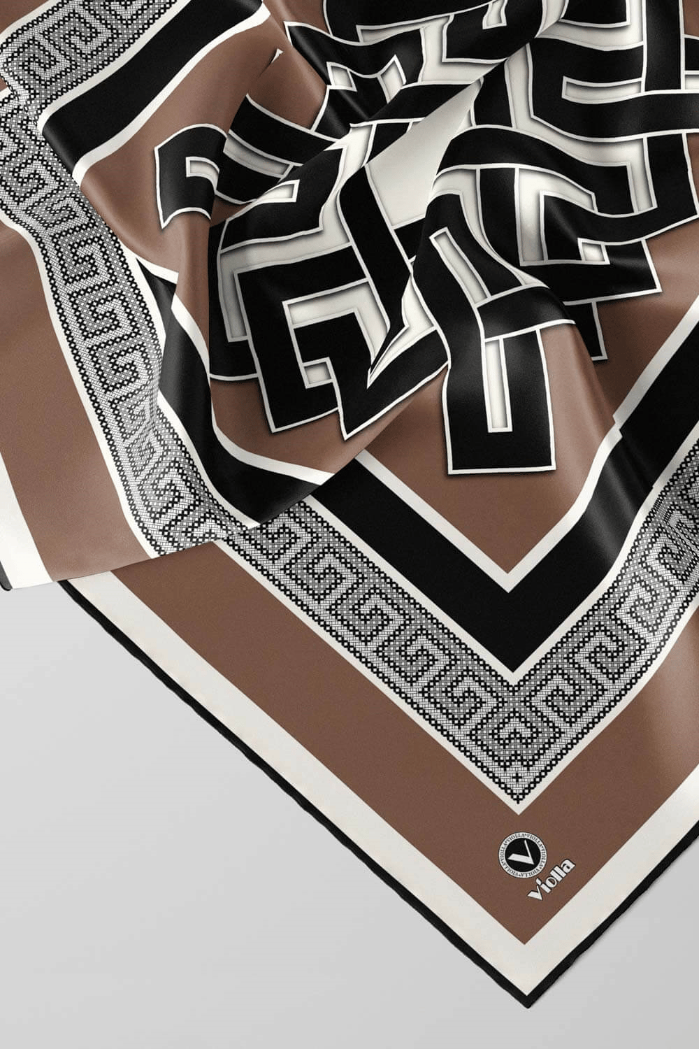 Twill Çizgili Sonsuzluk Düğümü Desenli Bej Renkli 90x90 Eşarp (İpek İçermez)