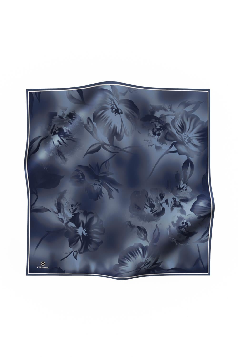 100% Twill İpek Çiçek Desenli Bebe Mavisi Renkli 90x90 Dikim Şekli : El Dikişi Eşarp