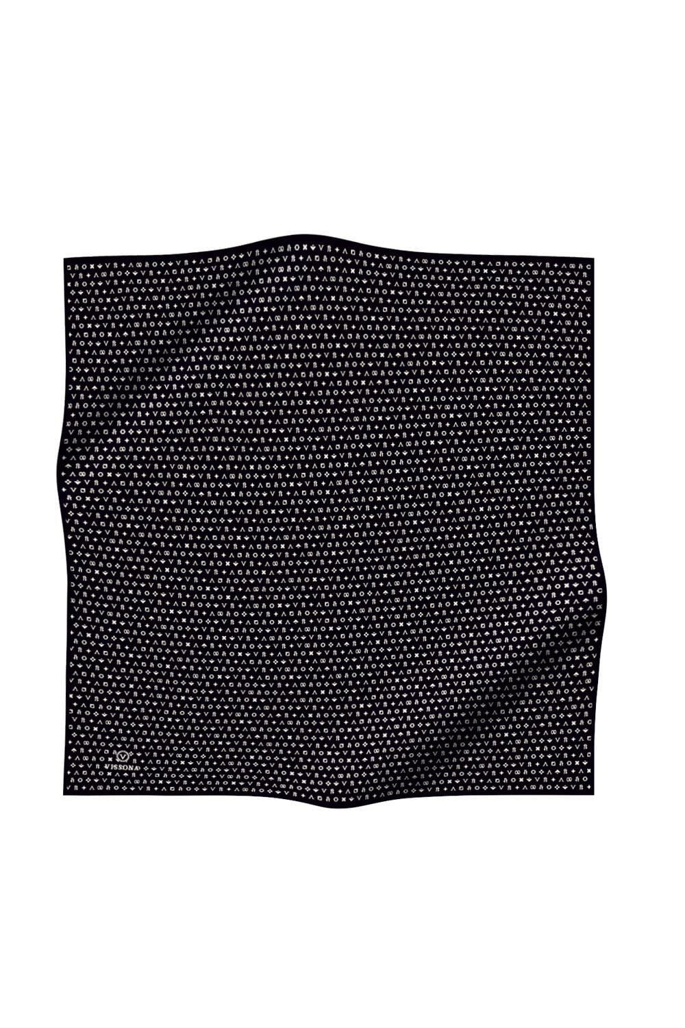 %100 Twill İpek Çıtır Motif Desenli Siyah - Krem Renkli 90x90 Eşarp Dikim Şekli : El Dikişi